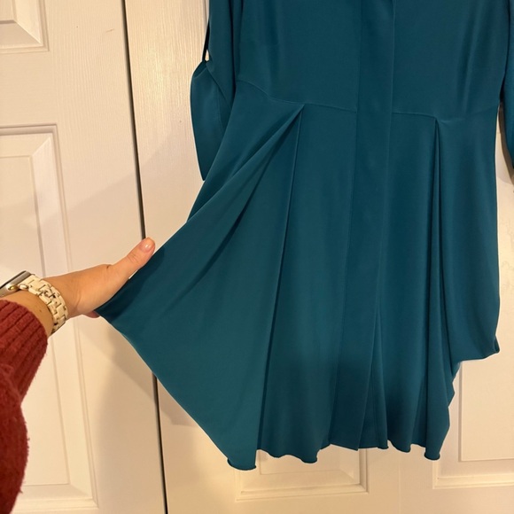 Joseph Ribkoff Teal Asymmetric Tunic Top Roll Tab Sleeves - Picture 4 of 7